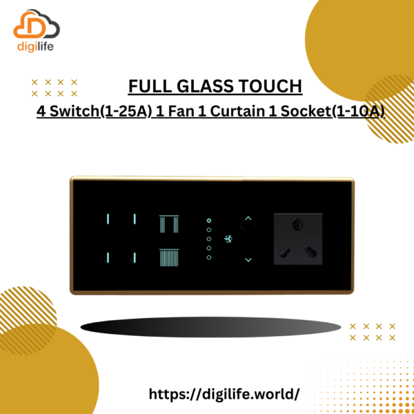 [FGT-8M] Full Glass Touch 4 Switch (1-25A) 1 Fan 1 Curtain 1 Socket (1-10A)