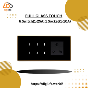 [FGT-6M] Full Glass Touch 6 Switch (1-25A) 1 Socket (1-10A)