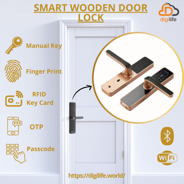 Smart Wooden Door Lock - Rose Gold